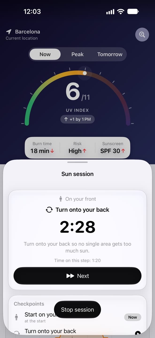 Shade screen: Your sunburn timer