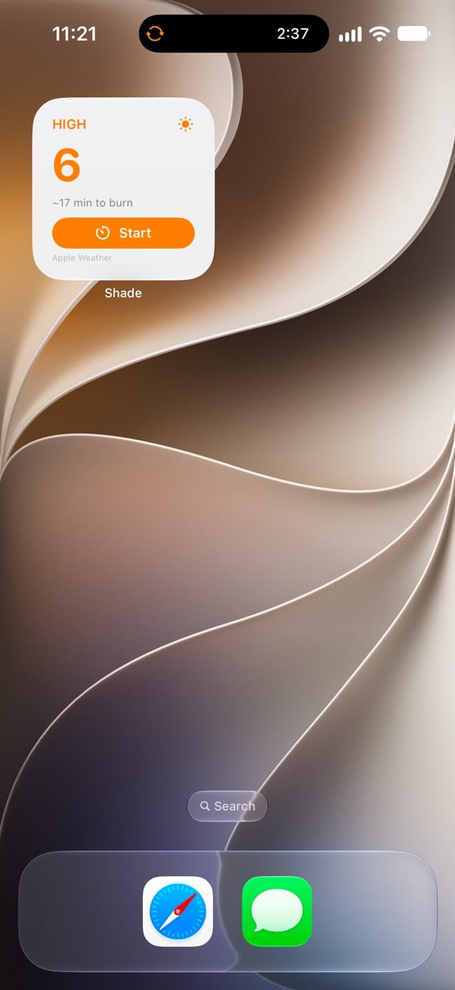 Shade screen: On your Home Screen